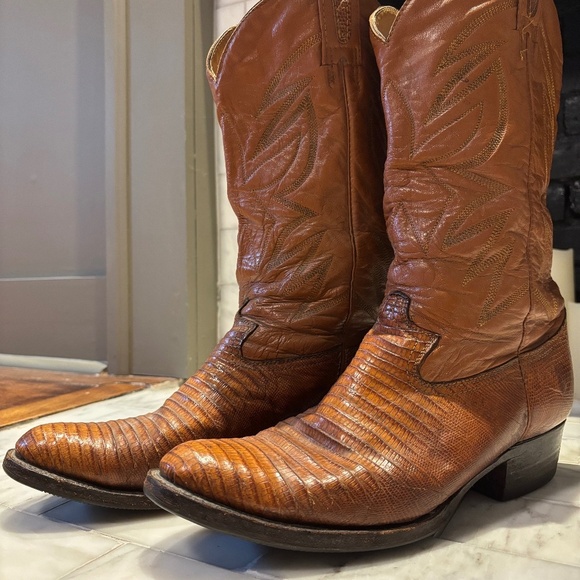 None Other - Vintage Lizard Skin Cowboy Boots Brown Western Leather Boots w/ Vibram Soles